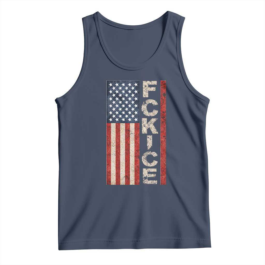 F Ice Retro Distressed American Flag Tank Top Patriotic Against Ice Justice Protest Resistance TS02 Navy Print Your Wear
