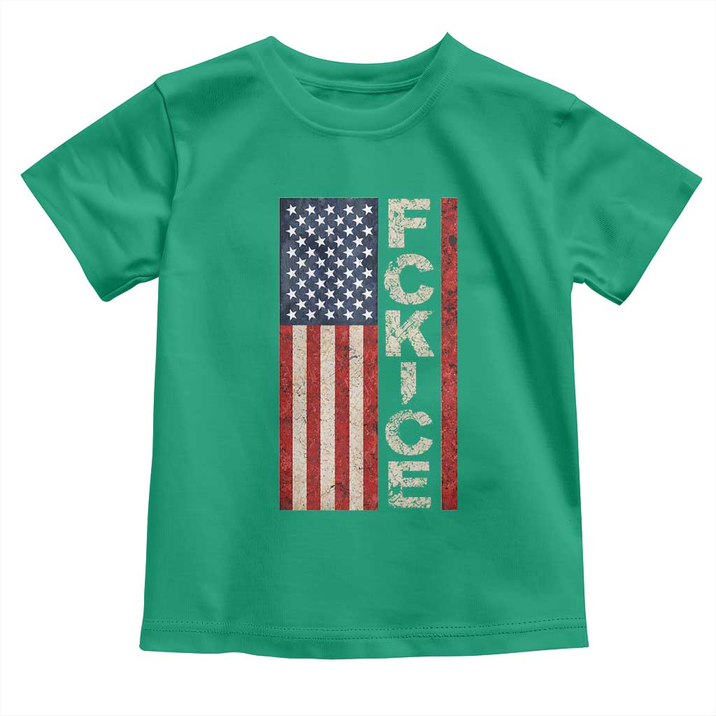F Ice Retro Distressed American Flag Toddler T Shirt Patriotic Against Ice Justice Protest Resistance TS02 Irish Green Print Your Wear