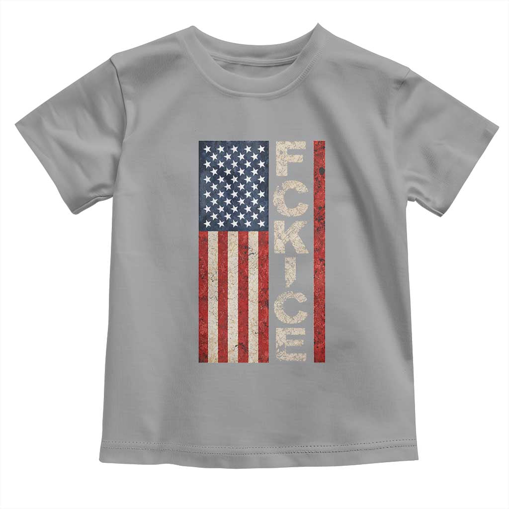 F Ice Retro Distressed American Flag Toddler T Shirt Patriotic Against Ice Justice Protest Resistance TS02 Sport Gray Print Your Wear