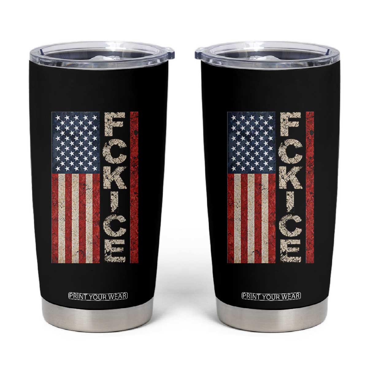 F Ice Retro Distressed American Flag Tumbler Cup Patriotic Against Ice Justice Protest Resistance TS02 Black Print Your Wear