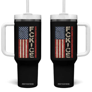 F Ice Retro Distressed American Flag Tumbler With Handle Patriotic Against Ice Justice Protest Resistance TS02 One Size: 40 oz Black Print Your Wear