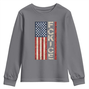 F Ice Retro Distressed American Flag Youth Sweatshirt Patriotic Against Ice Justice Protest Resistance TS02 Charcoal Print Your Wear