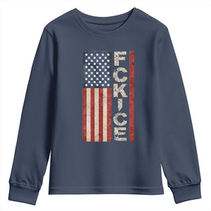 F Ice Retro Distressed American Flag Youth Sweatshirt Patriotic Against Ice Justice Protest Resistance TS02 Navy Print Your Wear