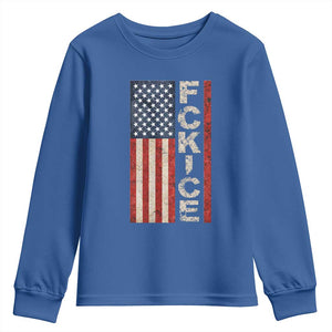 F Ice Retro Distressed American Flag Youth Sweatshirt Patriotic Against Ice Justice Protest Resistance TS02 Royal Blue Print Your Wear