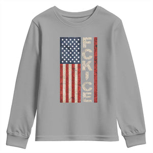 F Ice Retro Distressed American Flag Youth Sweatshirt Patriotic Against Ice Justice Protest Resistance TS02 Sport Gray Print Your Wear