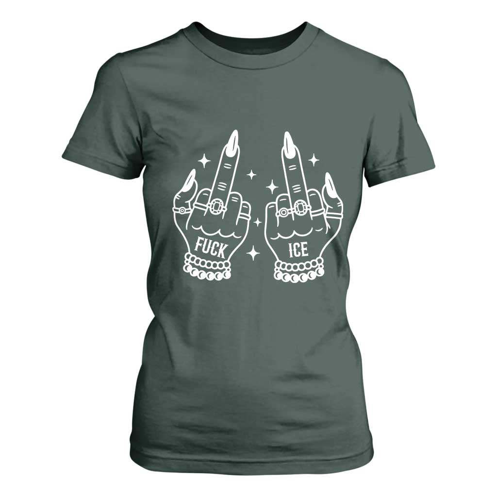 Middle Finger F Ice T Shirt For Women Against Ice Violence Outspoken Resistance TS02 Dark Forest Green Print Your Wear