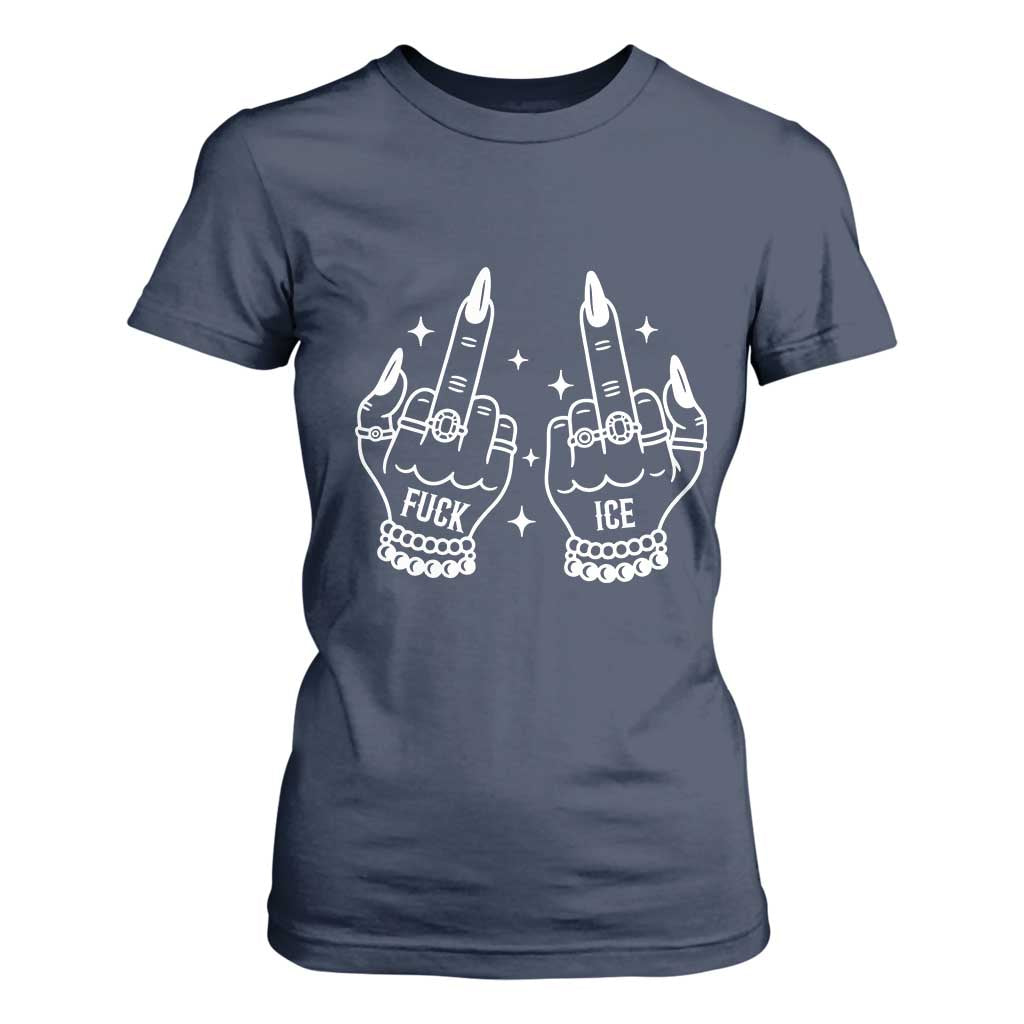 Middle Finger F Ice T Shirt For Women Against Ice Violence Outspoken Resistance TS02 Navy Print Your Wear
