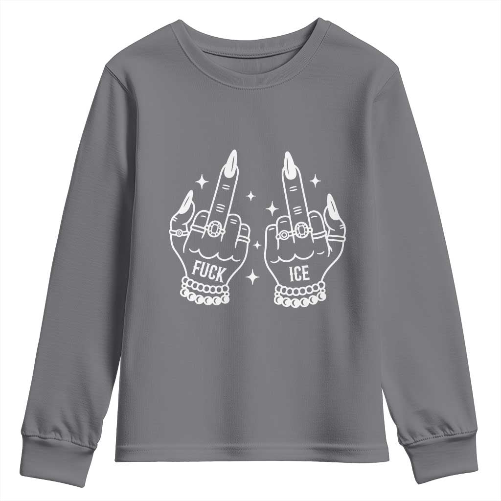 Middle Finger F Ice Youth Sweatshirt Against Ice Violence Outspoken Resistance TS02 Charcoal Print Your Wear