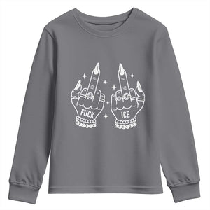 Middle Finger F Ice Youth Sweatshirt Against Ice Violence Outspoken Resistance TS02 Charcoal Print Your Wear
