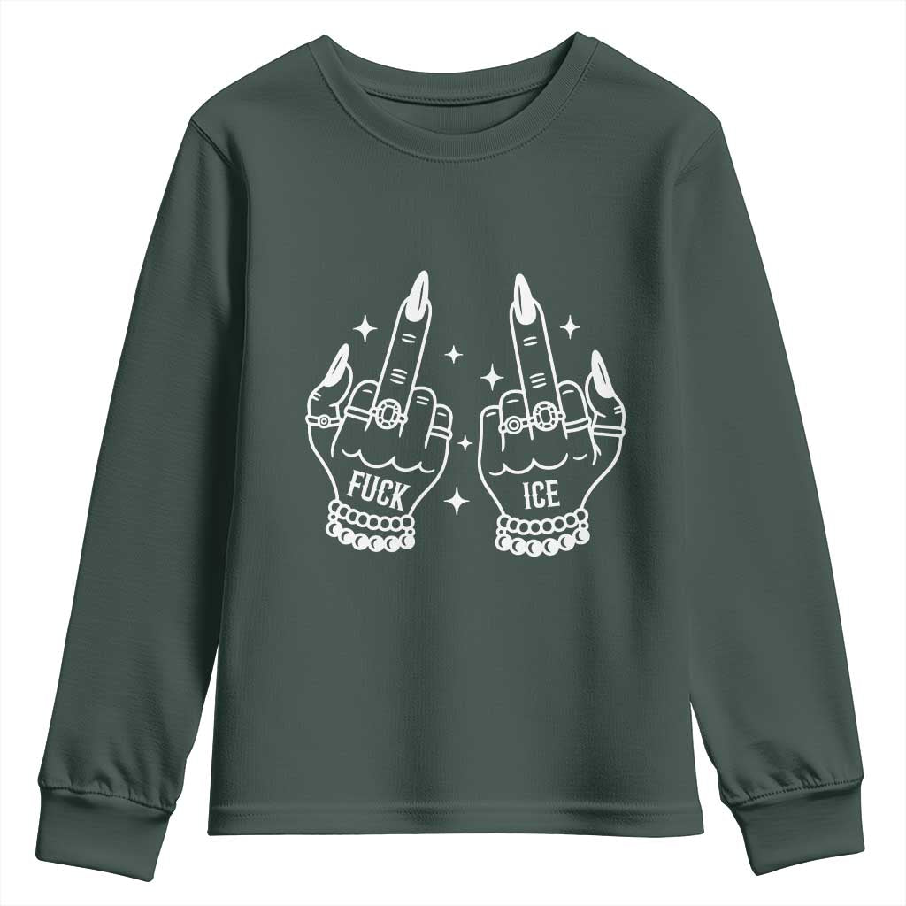 Middle Finger F Ice Youth Sweatshirt Against Ice Violence Outspoken Resistance TS02 Dark Forest Green Print Your Wear