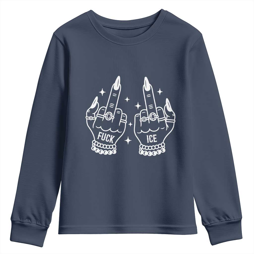 Middle Finger F Ice Youth Sweatshirt Against Ice Violence Outspoken Resistance TS02 Navy Print Your Wear