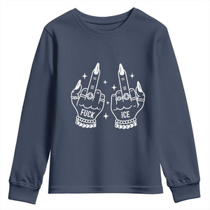 Middle Finger F Ice Youth Sweatshirt Against Ice Violence Outspoken Resistance TS02 Navy Print Your Wear