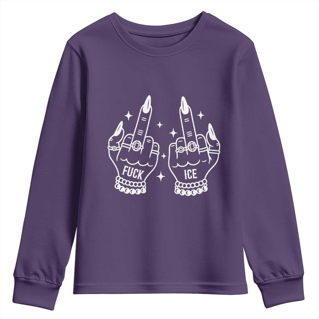 Middle Finger F Ice Youth Sweatshirt Against Ice Violence Outspoken Resistance TS02 Purple Print Your Wear