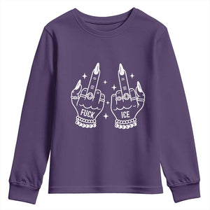 Middle Finger F Ice Youth Sweatshirt Against Ice Violence Outspoken Resistance TS02 Purple Print Your Wear