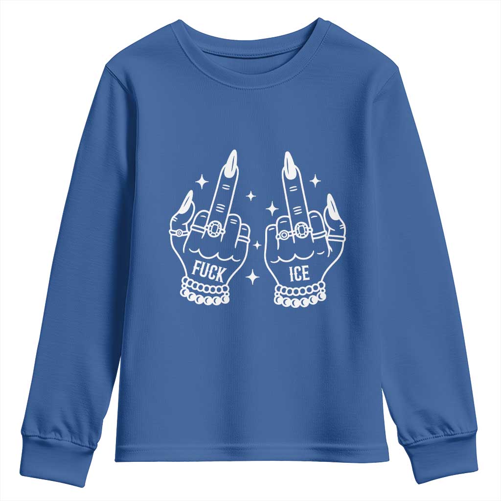 Middle Finger F Ice Youth Sweatshirt Against Ice Violence Outspoken Resistance TS02 Royal Blue Print Your Wear