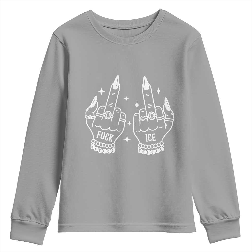 Middle Finger F Ice Youth Sweatshirt Against Ice Violence Outspoken Resistance TS02 Sport Gray Print Your Wear