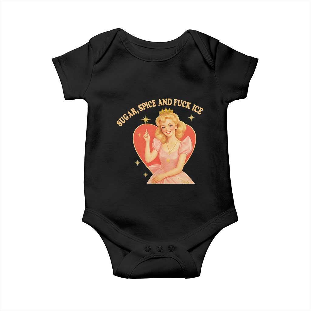 Sugar Spice and F Ice Retro Fairy Baby Onesie Feminist Against Ice Protest Political Resistance TS02 Black Print Your Wear