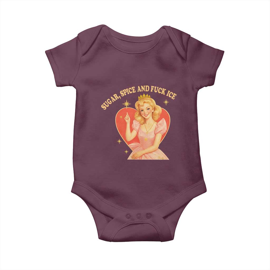 Sugar Spice and F Ice Retro Fairy Baby Onesie Feminist Against Ice Protest Political Resistance TS02 Maroon Print Your Wear