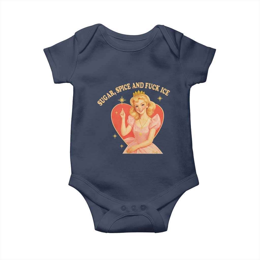 Sugar Spice and F Ice Retro Fairy Baby Onesie Feminist Against Ice Protest Political Resistance TS02 Navy Print Your Wear