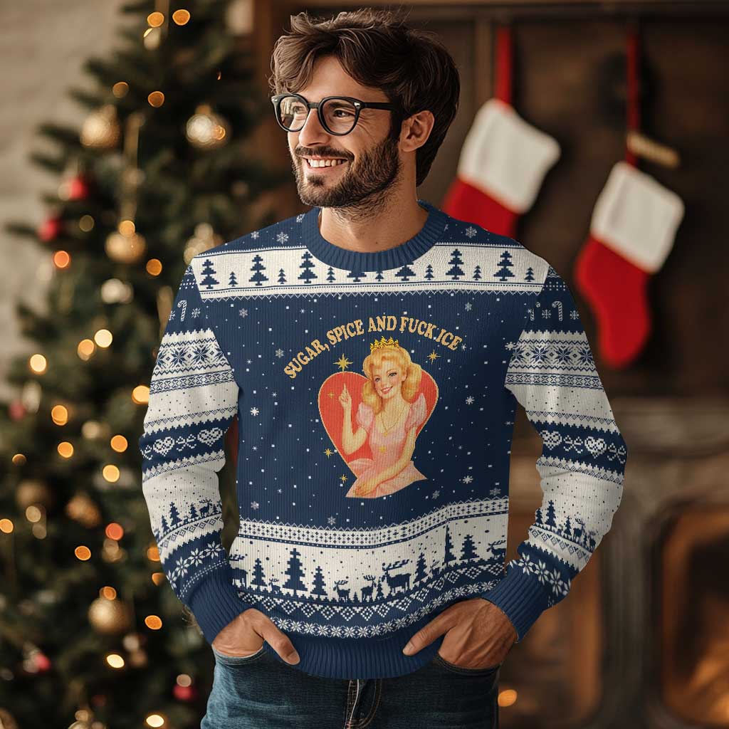 Sugar Spice and F Ice Retro Fairy Ugly Christmas Sweater Feminist Against Ice Protest Political Resistance TS02 Navy Beige Print Your Wear