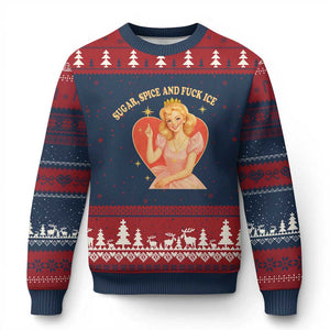 Sugar Spice and F Ice Retro Fairy Ugly Christmas Sweater Feminist Against Ice Protest Political Resistance TS02 Navy Red Print Your Wear