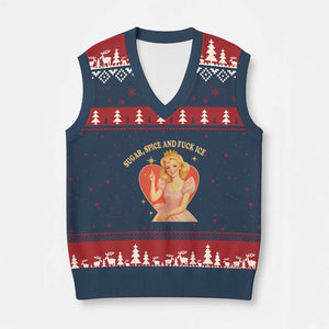 Sugar Spice and F Ice Retro Fairy V-Neck Knit Sweater Vest Feminist Against Ice Protest Political Resistance TS02 Navy Red Print Your Wear