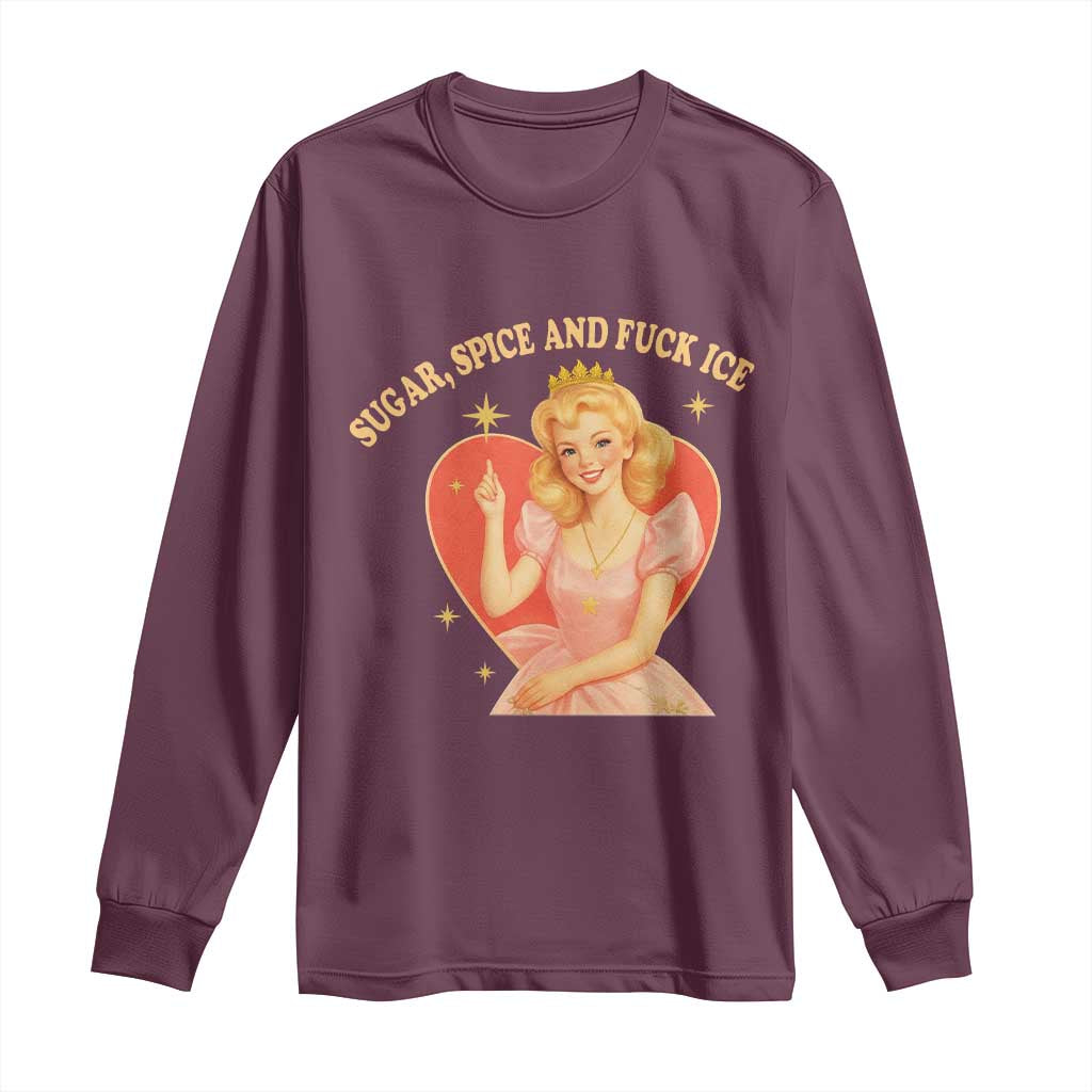 Sugar Spice and F Ice Retro Fairy Long Sleeve Shirt Feminist Against Ice Protest Political Resistance TS02 Maroon Print Your Wear