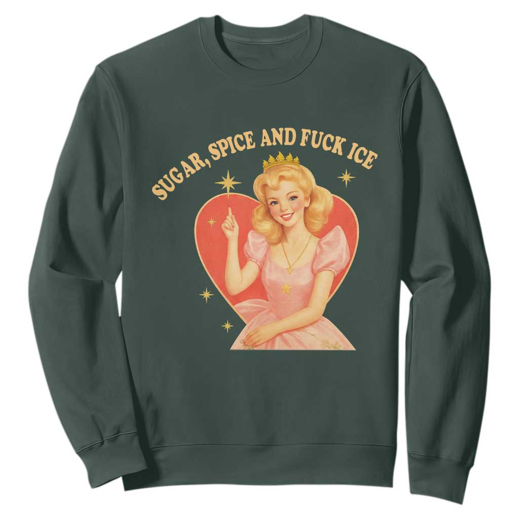 Sugar Spice and F Ice Retro Fairy Sweatshirt Feminist Against Ice Protest Political Resistance TS02 Dark Forest Green Print Your Wear