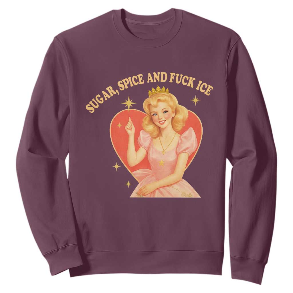 Sugar Spice and F Ice Retro Fairy Sweatshirt Feminist Against Ice Protest Political Resistance TS02 Maroon Print Your Wear