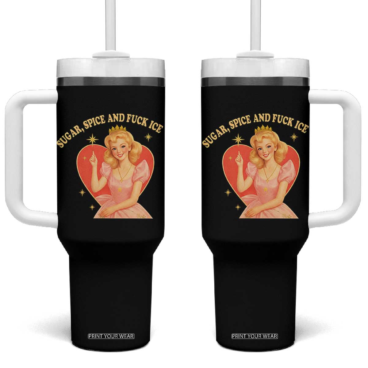 Sugar Spice and F Ice Retro Fairy Tumbler With Handle Feminist Against Ice Protest Political Resistance TS02 One Size: 40 oz Black Print Your Wear