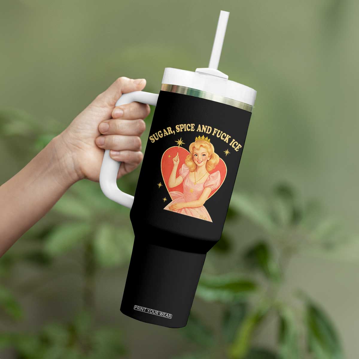 Sugar Spice and F Ice Retro Fairy Tumbler With Handle Feminist Against Ice Protest Political Resistance TS02 Print Your Wear