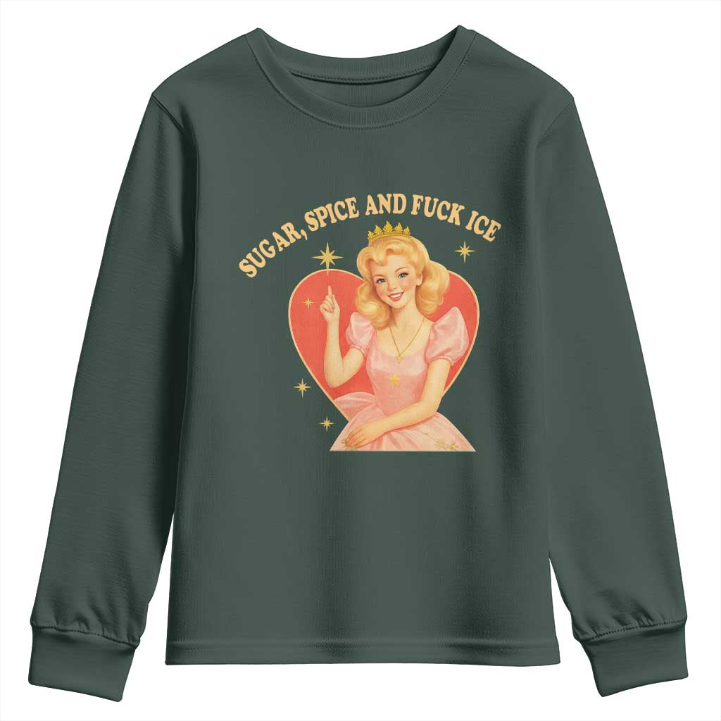 Sugar Spice and F Ice Retro Fairy Youth Sweatshirt Feminist Against Ice Protest Political Resistance TS02 Dark Forest Green Print Your Wear
