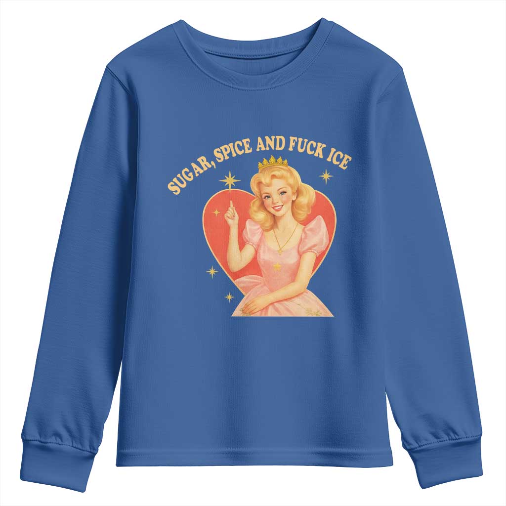 Sugar Spice and F Ice Retro Fairy Youth Sweatshirt Feminist Against Ice Protest Political Resistance TS02 Royal Blue Print Your Wear