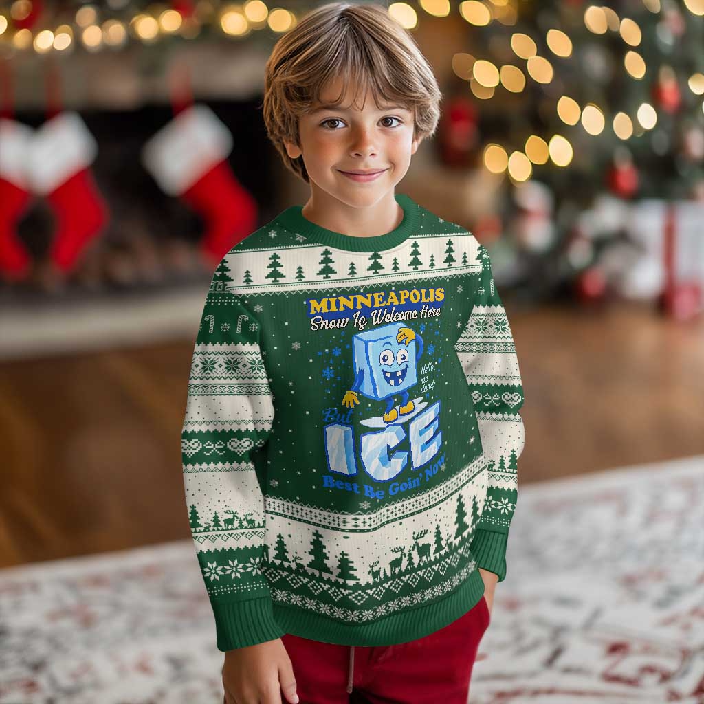 Snow is Welcome Ice is Not Ugly Christmas Sweater Funny Against Ice Minneapolis Resistance and Justice TS02 Forest Green Beige Print Your Wear