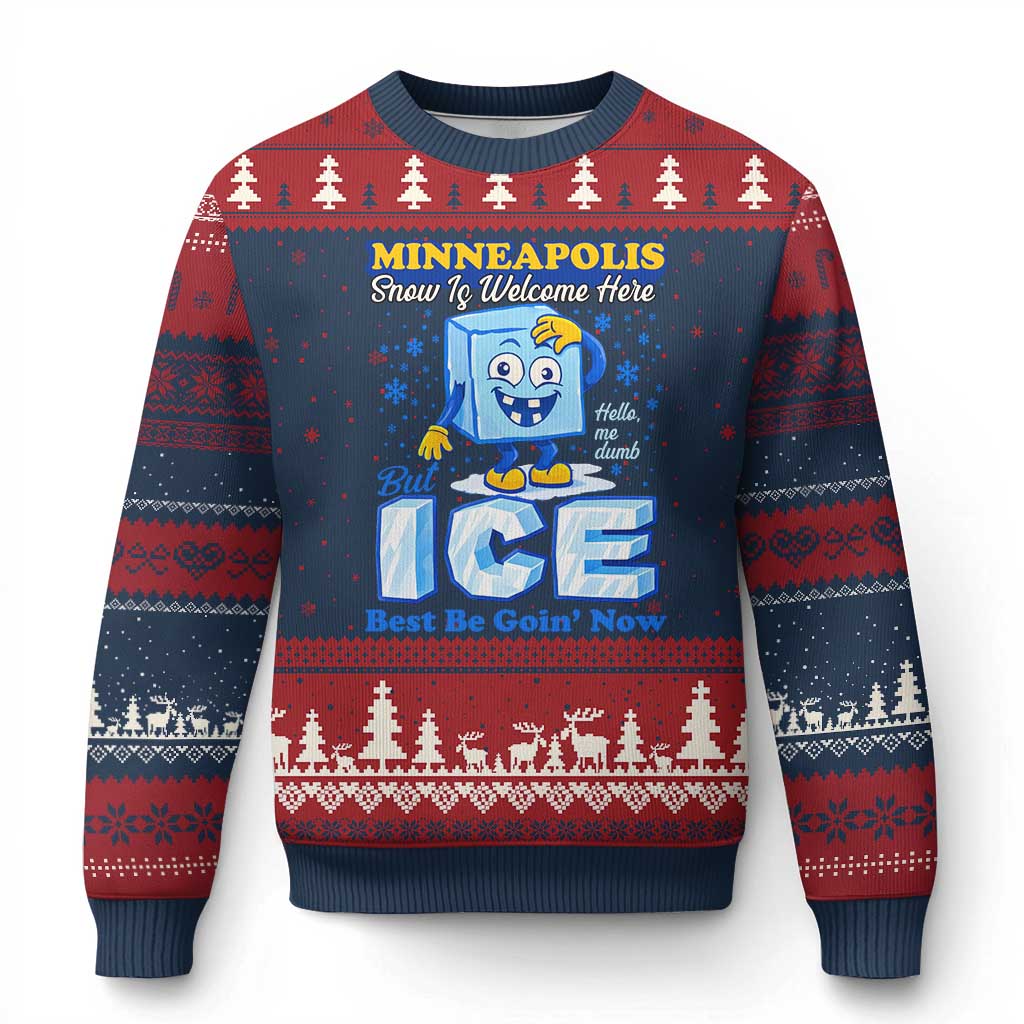 Snow is Welcome Ice is Not Ugly Christmas Sweater Funny Against Ice Minneapolis Resistance and Justice TS02 Navy Red Print Your Wear
