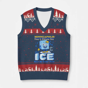 Snow is Welcome Ice is Not V-Neck Knit Sweater Vest Funny Against Ice Minneapolis Resistance and Justice TS02 Navy Red Print Your Wear