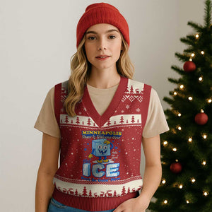 Snow is Welcome Ice is Not V-Neck Knit Sweater Vest Funny Against Ice Minneapolis Resistance and Justice TS02 Red Beige Print Your Wear