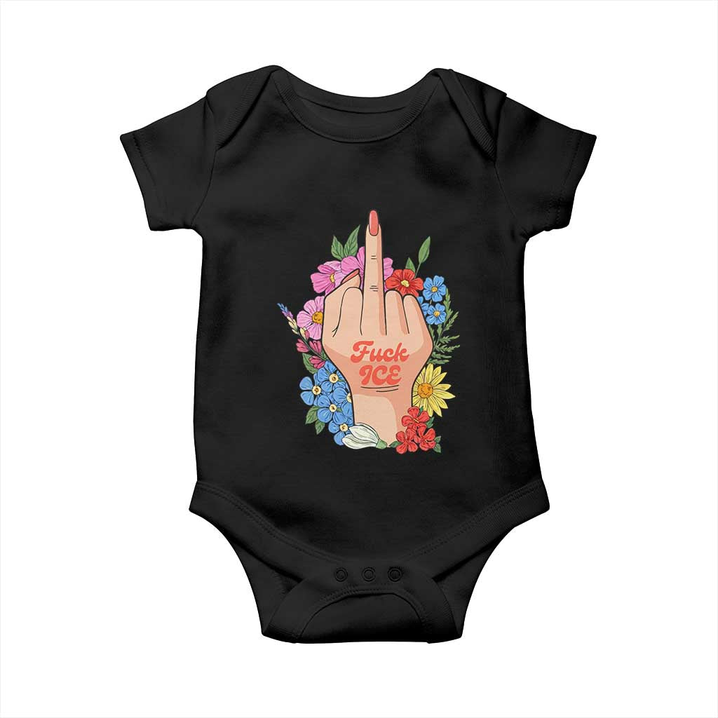 Floral Middle Finger F Ice Baby Onesie TS02 Black Print Your Wear