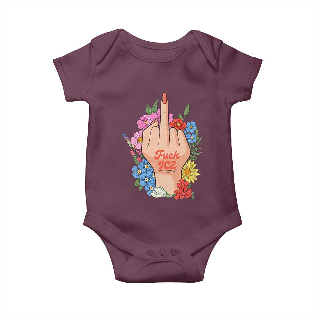 Floral Middle Finger F Ice Baby Onesie TS02 Maroon Print Your Wear