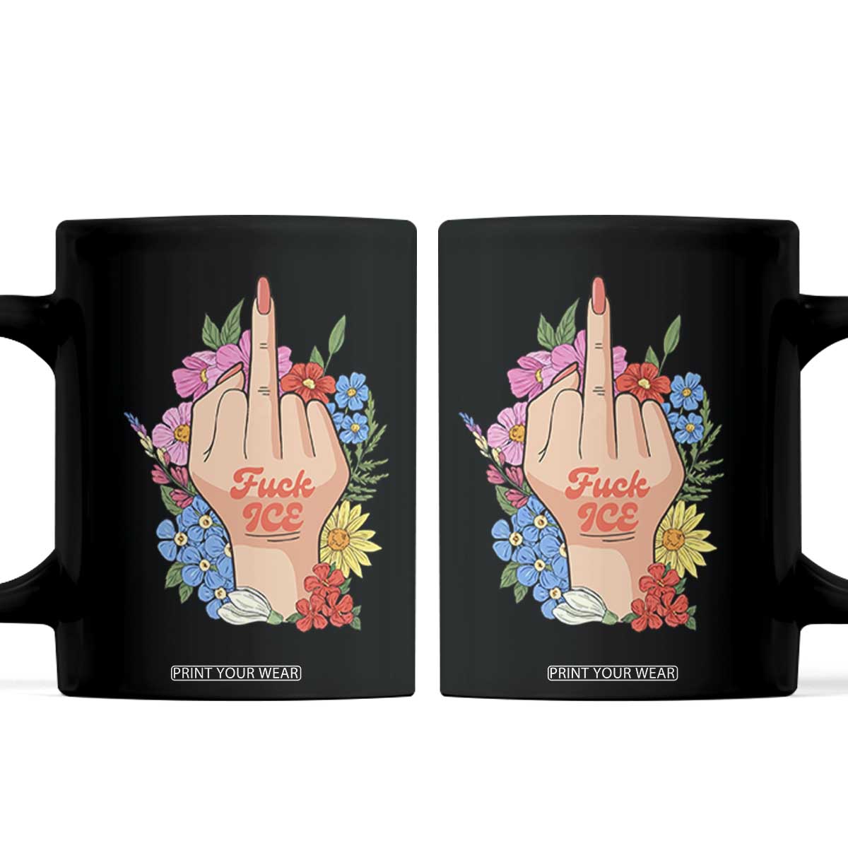 Floral Middle Finger F Ice Coffee Mug TS02 Black Print Your Wear