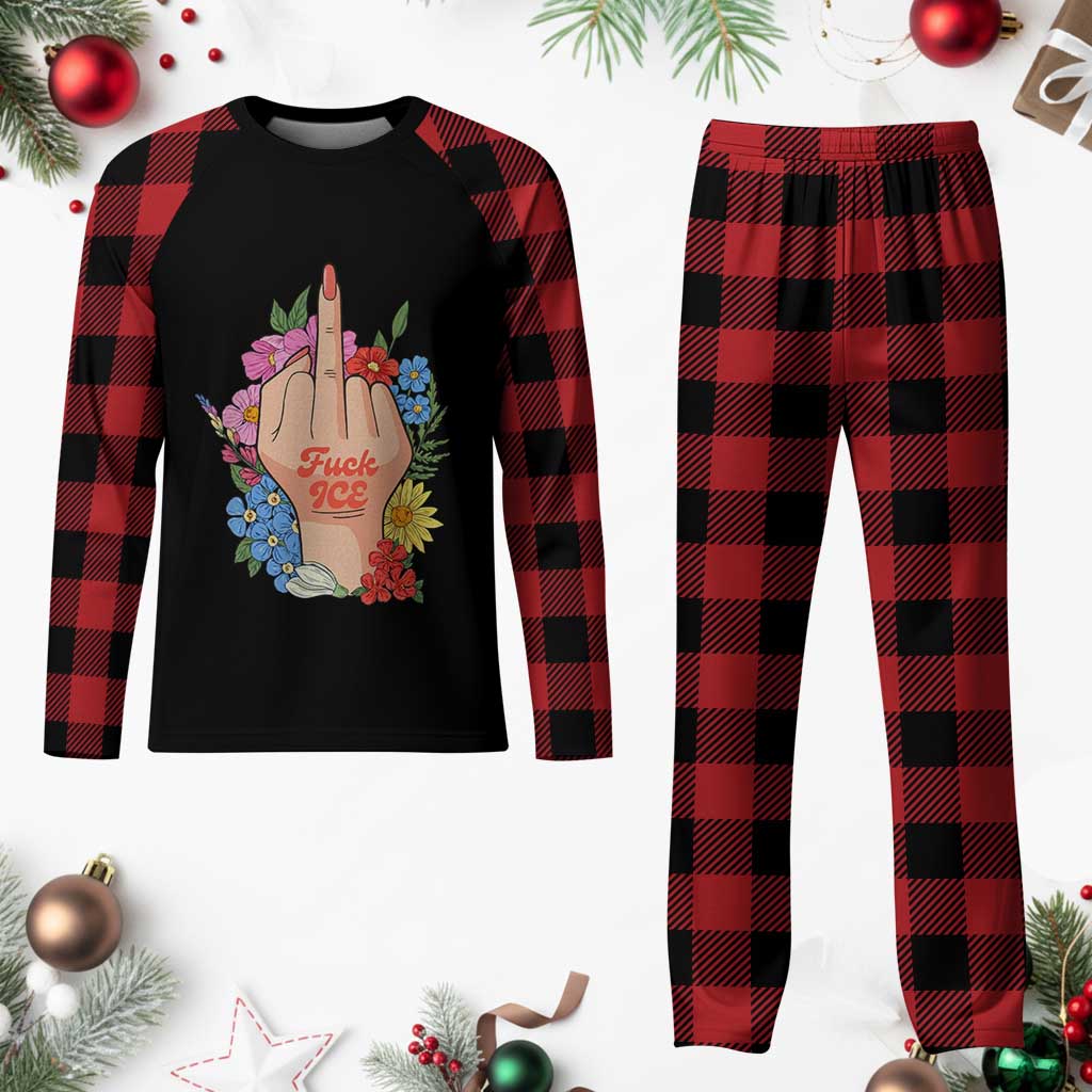 Floral Middle Finger F Ice Plaid Pajama Set TS02 Buffalo Plaid Print Your Wear