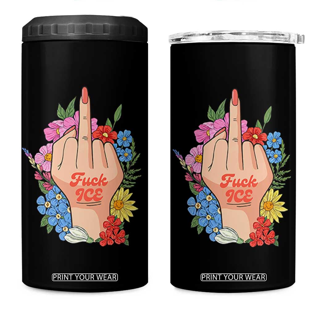 Floral Middle Finger F Ice 4 in 1 Can Cooler Tumbler TS02 One Size: 16 oz Black Print Your Wear