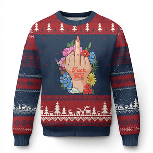 Floral Middle Finger F Ice Ugly Christmas Sweater TS02 Navy Red Print Your Wear