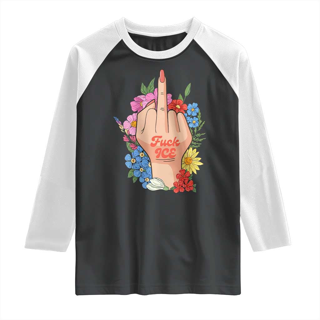 Floral Middle Finger F Ice Raglan Shirt TS02 Black White Print Your Wear