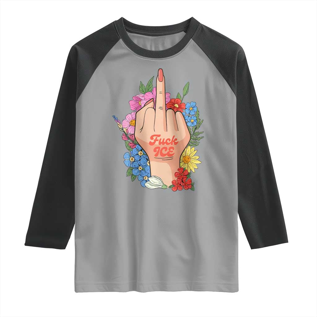 Floral Middle Finger F Ice Raglan Shirt TS02 Sport Gray Black Print Your Wear