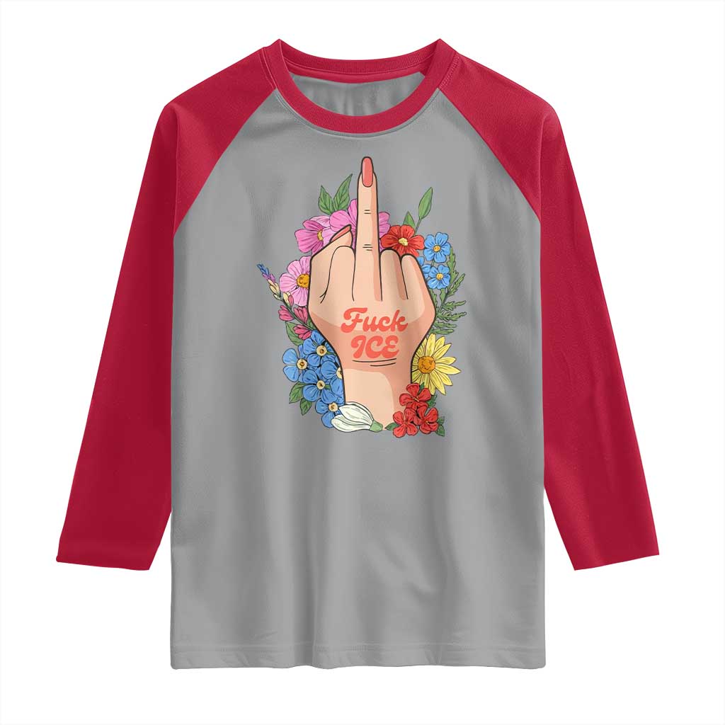 Floral Middle Finger F Ice Raglan Shirt TS02 Sport Gray Red Print Your Wear