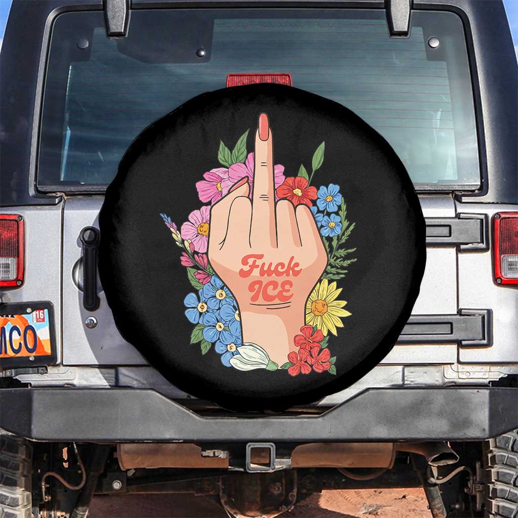 Floral Middle Finger F Ice Spare Tire Cover TS02 No hole Black Print Your Wear