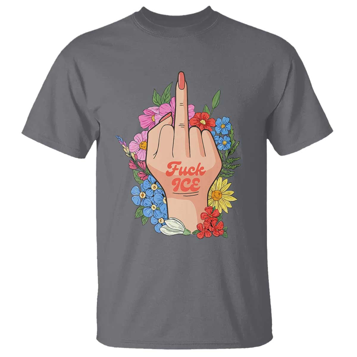 Floral Middle Finger F Ice T Shirt TS02 Charcoal Print Your Wear