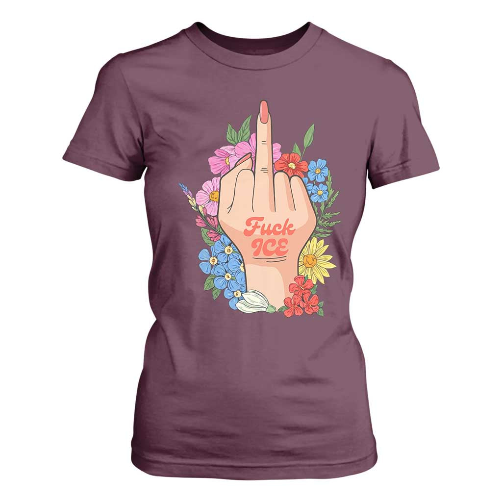 Floral Middle Finger F Ice T Shirt For Women TS02 Maroon Print Your Wear