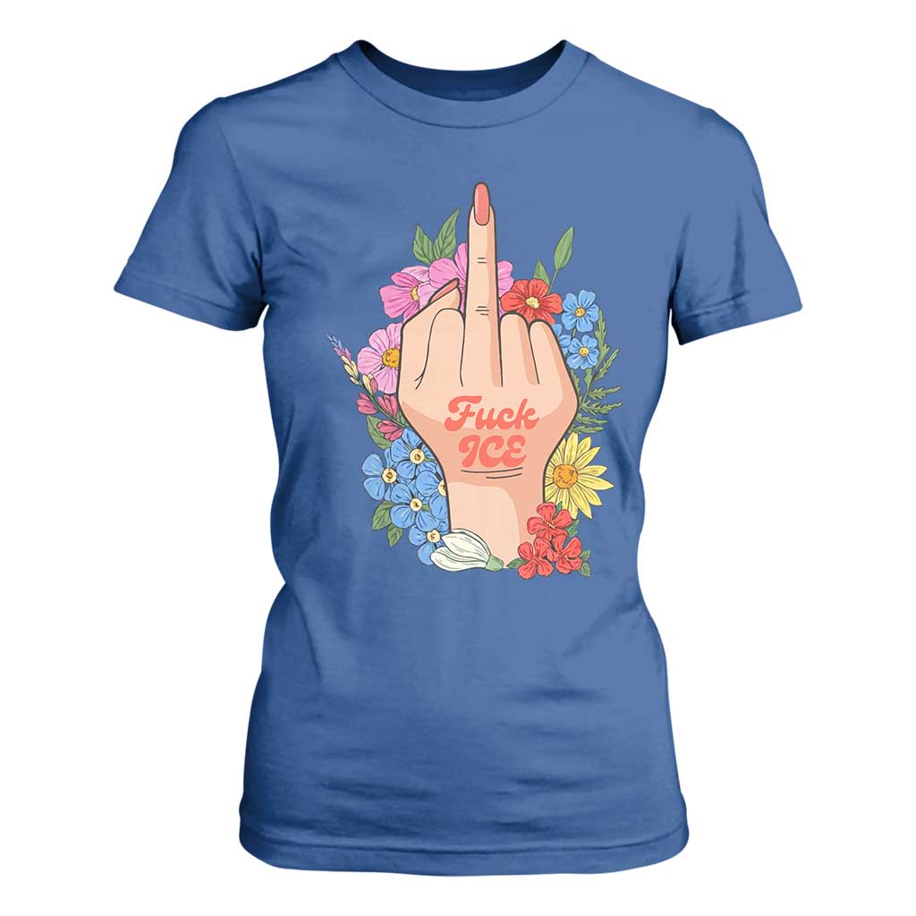 Floral Middle Finger F Ice T Shirt For Women TS02 Royal Blue Print Your Wear